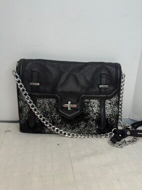 Black and silver Rebecca Minkoff Jules envelope convertible clutch handbag